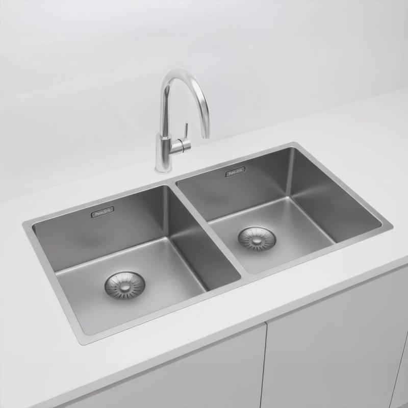 Pure.Sink Prestige Dvojno RVS pomivalno korito 82x40 cm 10mm polmer podgradnja, ravna gradnja in nadgradnja PPG404040-02