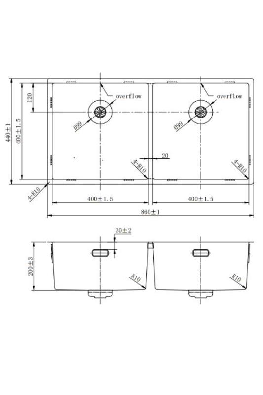 Pure.Sink Prestige Dvojno zlato umivalnik 82x40 cm 10mm radius podpultna, ravna in nadgradnja PPG404040-60