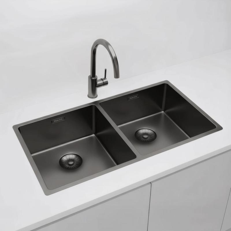 Pure.Sink Prestige Dvojni Gun kovinski umivalnik 82x40 cm 10mm radij podgradnja, ravna gradnja in nadgradnja PPG404040-61