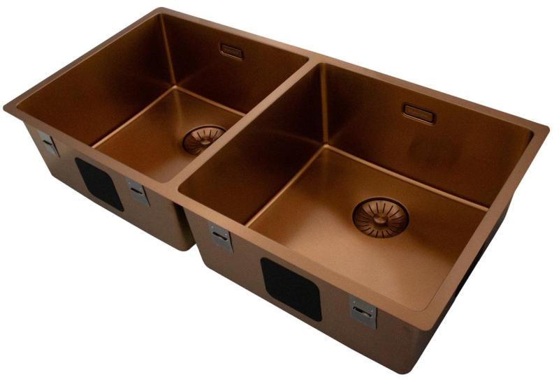Pure.Sink Prestige Dvojno bakreno korito 82x40 cm 10mm polmer podgradnje, ravne gradnje in nadgradnje PPG404040-62