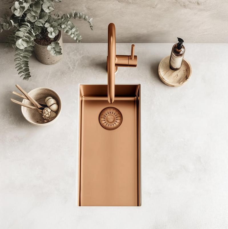 Pure.Sink Exclusivo majhno bakreno korito 18x40 cm 10mm polmer podgradnja, vgradnja in nadgradnja PEX1840-62