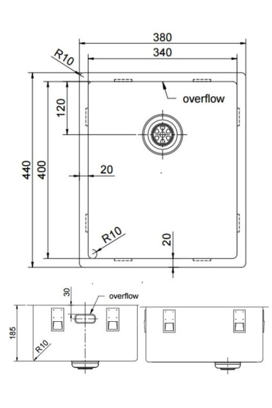 Pure.Sink Exclusivo Zlato korito 34x40 cm 10mm radij podgradnja, ravna gradnja in nadgradnja PEX3440-60