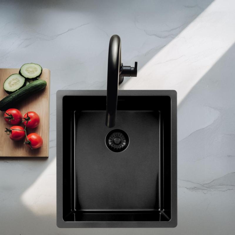 Pure.Sink Exclusivo Gun metal umivalnik 34x40 cm 10mm radij podgradnja, ravna gradnja in nadgradnja PEX3440-61