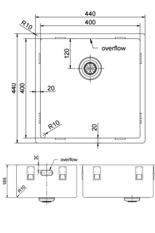 Pure.Sink Exclusivo Gun metal umivalnik 40x40 cm 10mm radij podgradnja, ravna gradnja in nadgradnja PEX4040-61