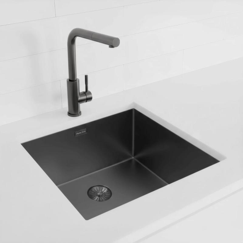 Pure.Sink Exclusivo Gun metal umivalnik 45x40 cm 10mm radij podgradnja, ravna gradnja in nadgradnja PEX4540-61