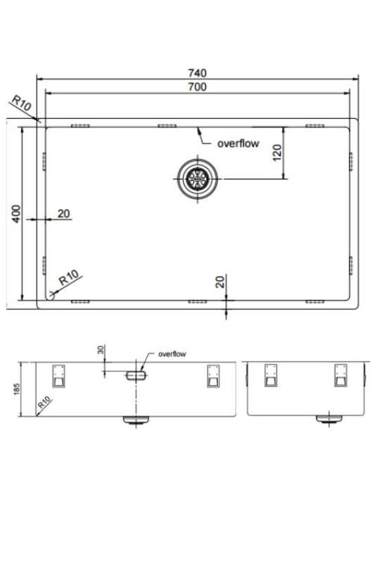 Pure.Sink Exclusivo veliko inox pomivalno korito 70x40 cm 10mm radius podpultna, vgradna in nadgradna PEX7040-02