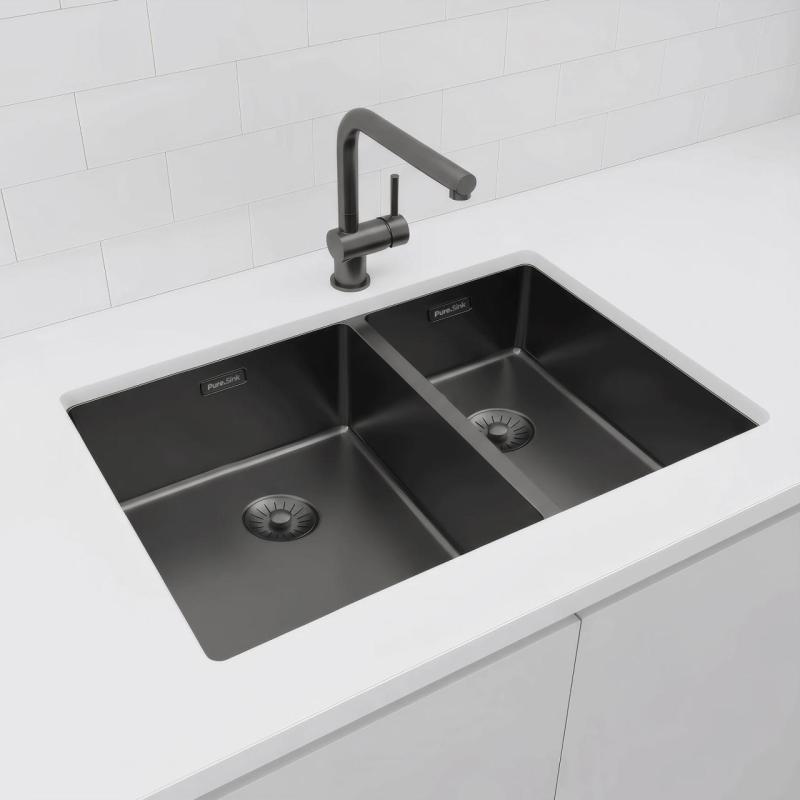 Pure.Sink Exclusivo Gun Metal 1,5 pol in pol umivalnik 34+18 cm 10mm polmer PEX341840-61