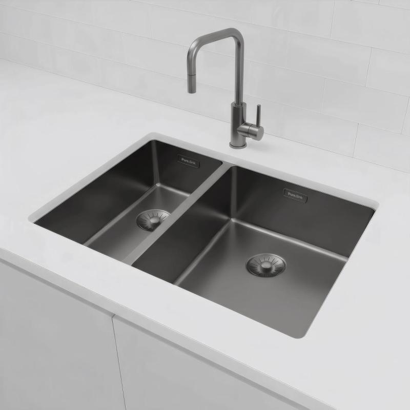 Pure.Sink Exclusivo Gun Metal 1,5 pol in pol pomivalno korito 18+34 cm 10mm radij PEX183440-61
