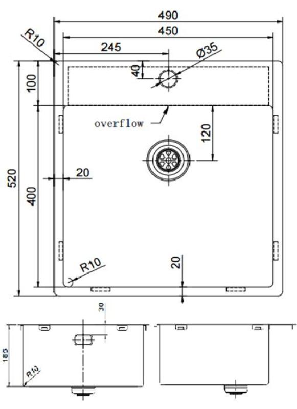 Pure.Sink Exclusivo RVS umivalnik 49x52 cm Tapwing z luknjo za pipo, radij 10mm PEX4540T-02