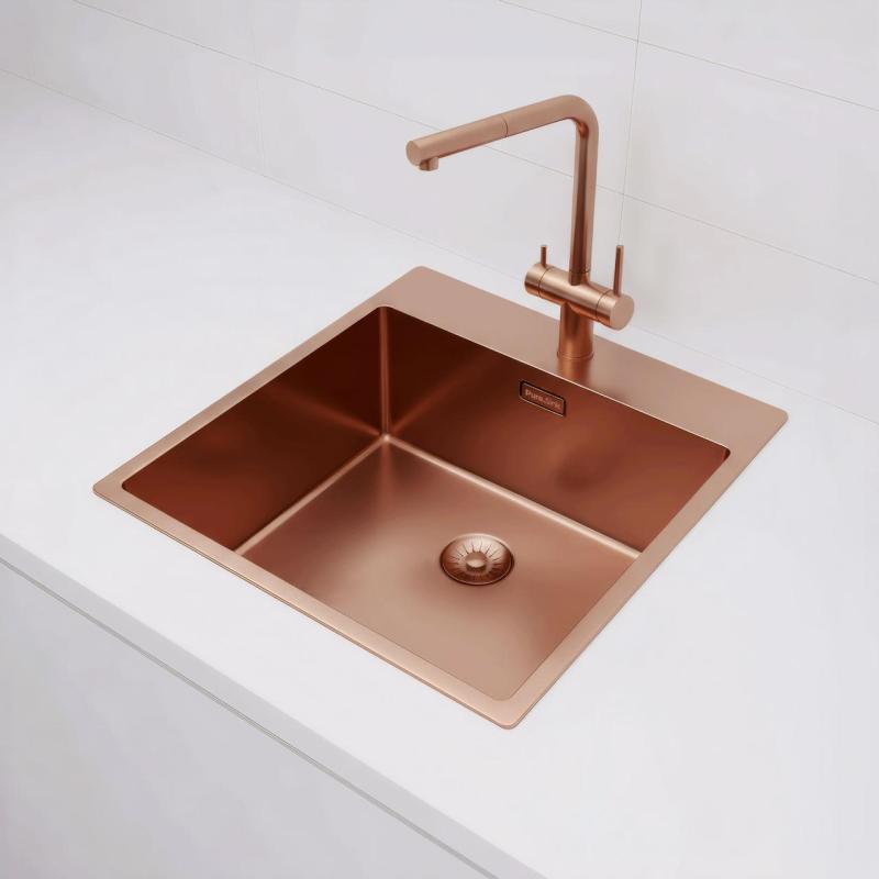 Pure.Sink Exclusivo bakreno pomivalno korito 49x52 cm Tapwing z odprtino za pipo 10mm radius PEX4540T-62