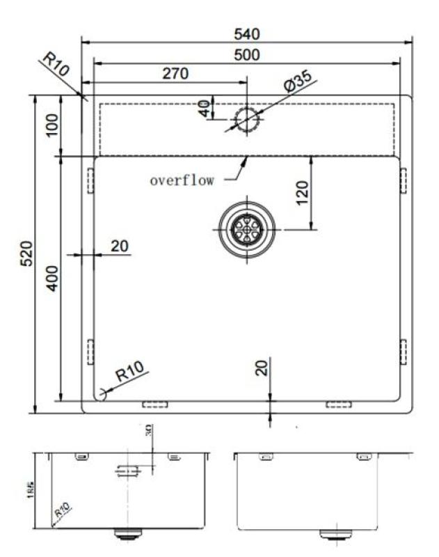 Pure.Sink Exclusivo Zlato umivalnik 54x52 cm Tapwing z odprtino za pipo 10mm radius PEX5040T-60