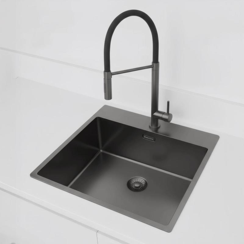Pure.Sink Exclusivo Gun Metal pomivalno korito 54x52 cm Tapwing z odprtino za pipo 10mm polmer PEX5040T-61