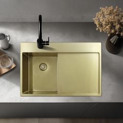 Pure.Sink Exclusivo Zlati majhen umivalnik z odcejalnim delom 78x52 cm Tapwing levo PEX3478LT-60