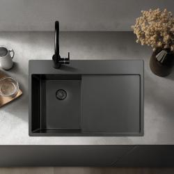 Pure.Sink Exclusivo Gun Metal majhno pomivalno korito z odcejevalnikom 78x52 cm Tapwing levo PEX3478LT-61