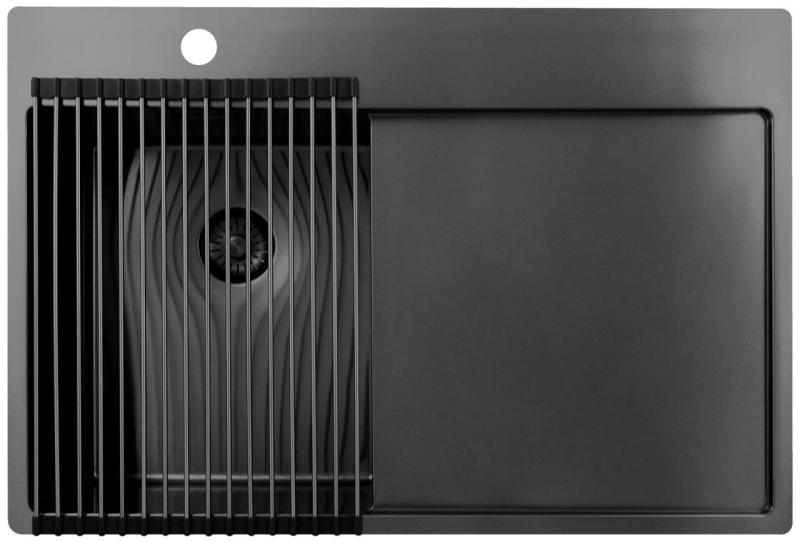 Pure.Sink Exclusivo Gun Metal majhno pomivalno korito z odcejevalnikom 78x52 cm Tapwing levo PEX3478LT-61