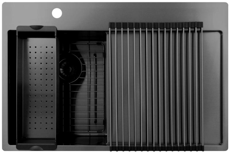 Pure.Sink Exclusivo Gun Metal majhno pomivalno korito z odcejevalnikom 78x52 cm Tapwing levo PEX3478LT-61