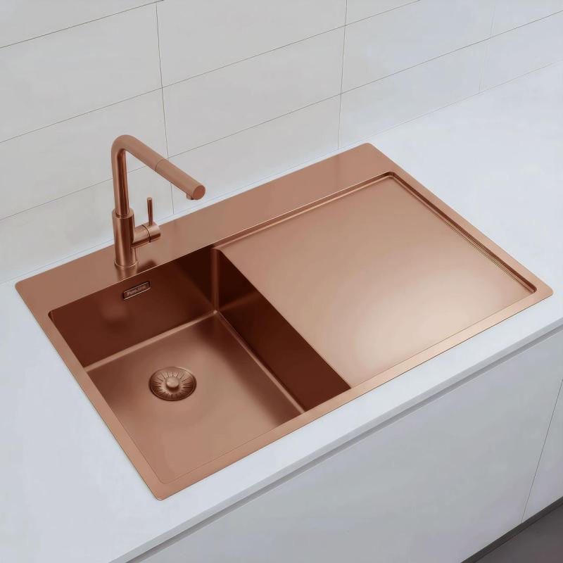 Pure.Sink Exclusivo Bakreni majhen pomivalni korito z odcejalnikom 78x52 cm Tapwing levo PEX3478LT-62