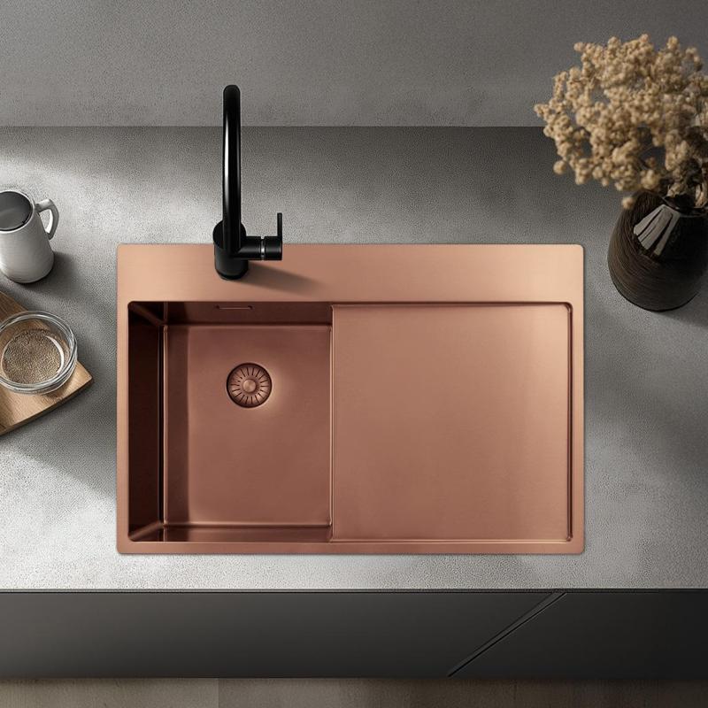 Pure.Sink Exclusivo Bakreni majhen pomivalni korito z odcejalnikom 78x52 cm Tapwing levo PEX3478LT-62
