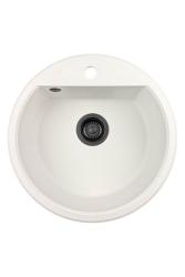 GraniteMy Bremen okroglo granitno umivalnik 43 cm belo nadgradnjo in podgradnjo z vgradnjo pipe z črno vtičnico 1208971312