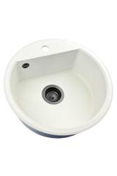 GraniteMy Bremen okroglo granitno umivalnik 43 cm belo nadgradnjo in podgradnjo z vgradnjo pipe z črno vtičnico 1208971312