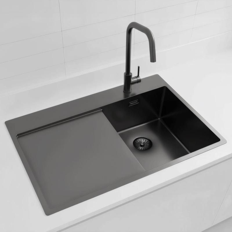 Pure.Sink Exclusivo Gun Metal majhno korito z odcejalnikom 78x52 cm Tapwing desno PEX3478RT-61
