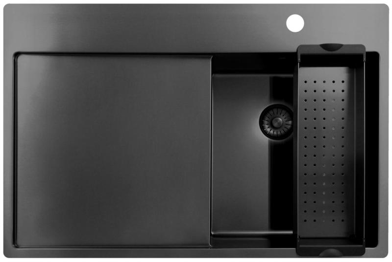Pure.Sink Exclusivo Gun Metal majhno korito z odcejalnikom 78x52 cm Tapwing desno PEX3478RT-61