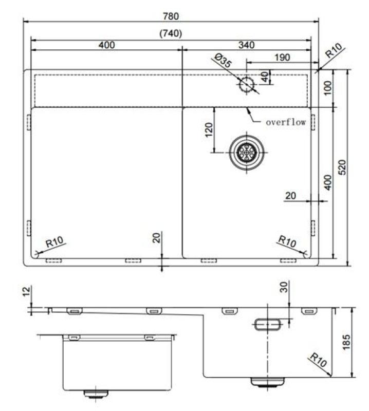 Pure.Sink Exclusivo Gun Metal majhno korito z odcejalnikom 78x52 cm Tapwing desno PEX3478RT-61