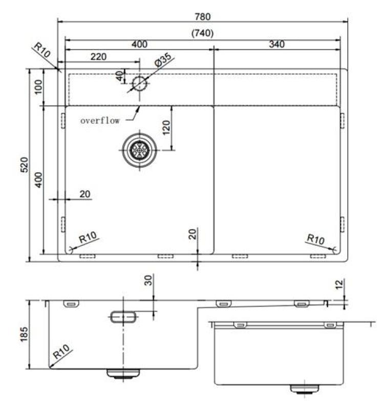 Pure.Sink Exclusivo RVS umivalnik z odcejalnikom 78x52 cm Tapwing levo PEX4078LT-02