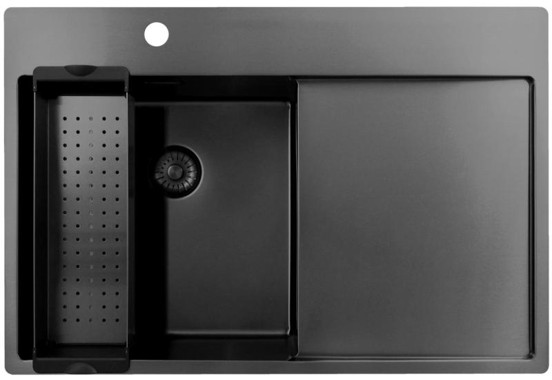Pure.Sink Exclusivo Gun Metal umivalnik z odcejalnim delom 78x52 cm Tapwing levo PEX4078LT-61