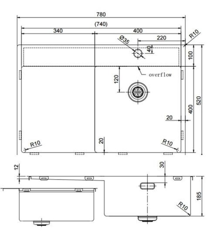 Pure.Sink Exclusivo RVS umivalnik z odcejalnikom 78x52 cm Tapwing desno PEX4078RT-02