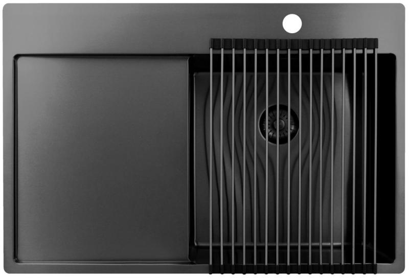 Pure.Sink Exclusivo Gun Metal umivalnik z odcejalnikom 78x52 cm Tapwing desno PEX4078RT-61