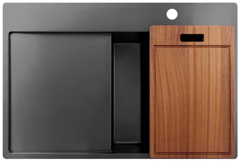 Pure.Sink Exclusivo Gun Metal umivalnik z odcejalnikom 78x52 cm Tapwing desno PEX4078RT-61