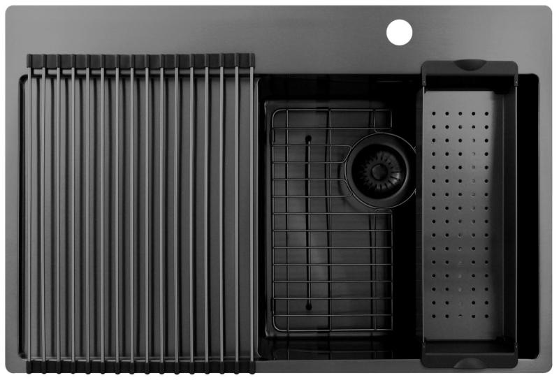 Pure.Sink Exclusivo Gun Metal umivalnik z odcejalnikom 78x52 cm Tapwing desno PEX4078RT-61