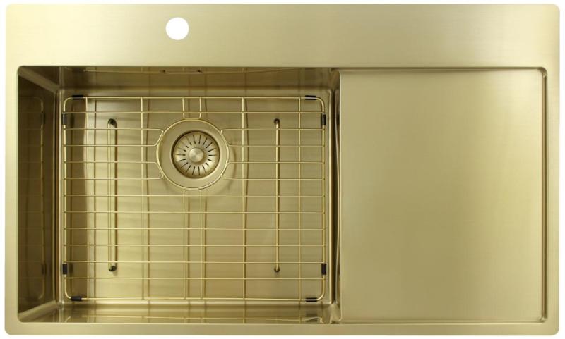 Pure.Sink Exclusivo Zlata pomivalna korita z odkapnim delom 86x52 cm Tapwing levo PEX5086LT-60