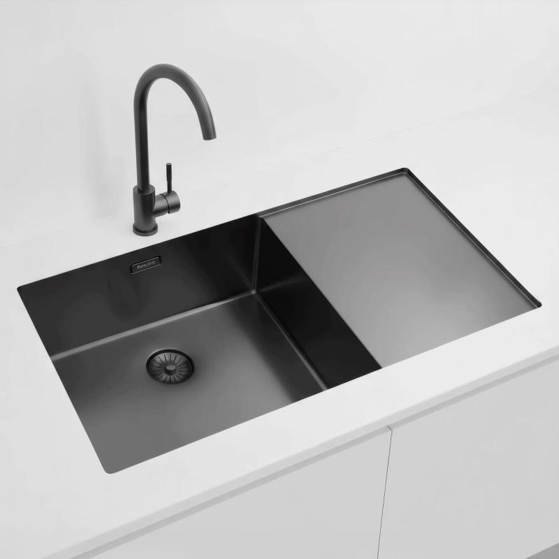 Pure.Sink Exclusivo Gun Metal pomivalno korito z odcejalnikom 86x52 cm Tapwing levo PEX5086LT-61