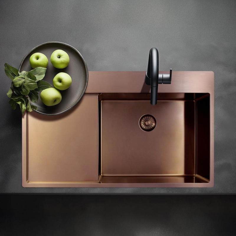 Pure.Sink Exclusivo Bakreni umivalnik z odcejevalnim delom 86x52 cm Tapwing na levi strani PEX5086LT-62