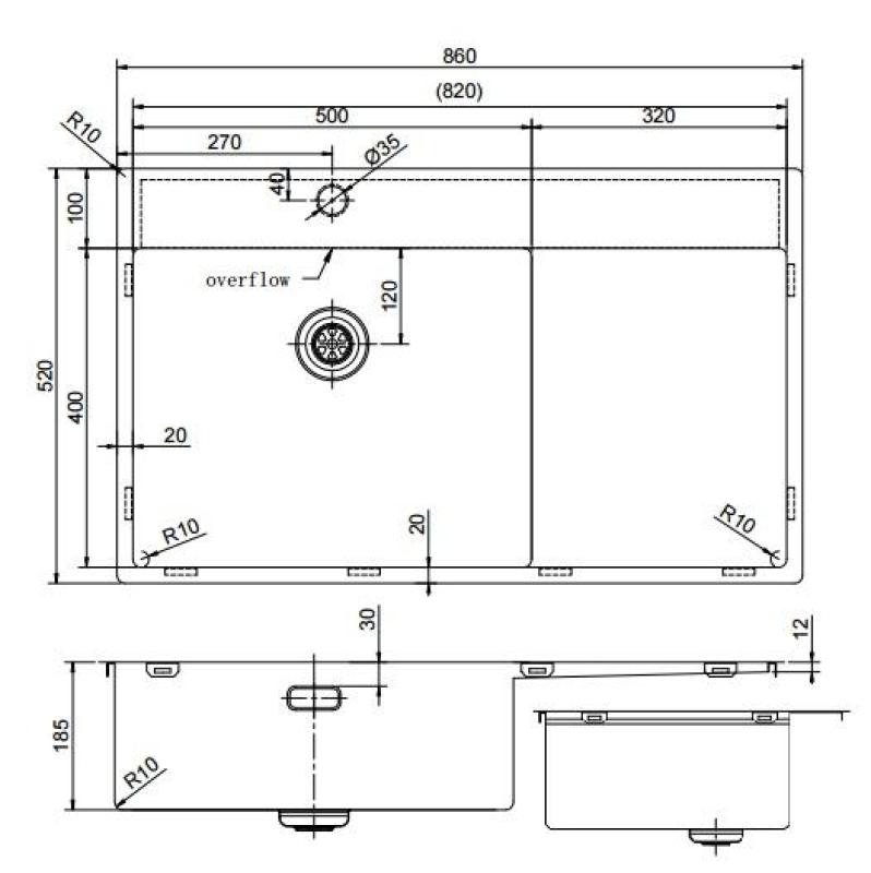Pure.Sink Exclusivo Bakreni umivalnik z odcejevalnim delom 86x52 cm Tapwing na levi strani PEX5086LT-62