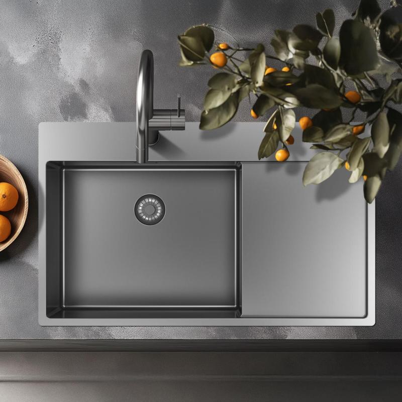 Pure.Sink Exclusivo RVS pomivalno korito z odcejalnikom 86x52 cm Tapwing desno PEX5086RT-02