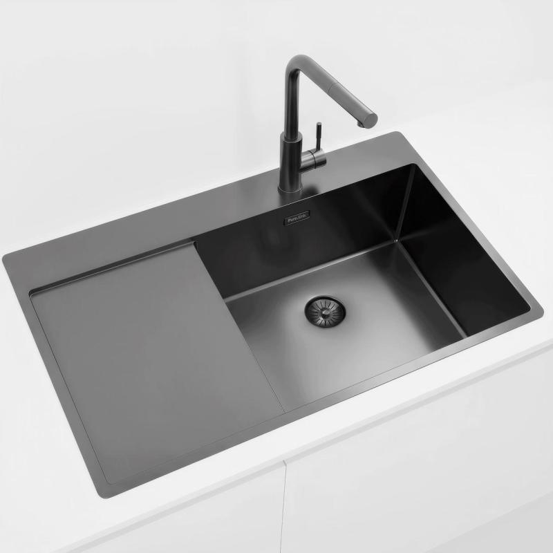 Pure.Sink Exclusivo Gun Metal umivalnik z odcejalnikom 86x52 cm Tapwing desno PEX5086RT-61