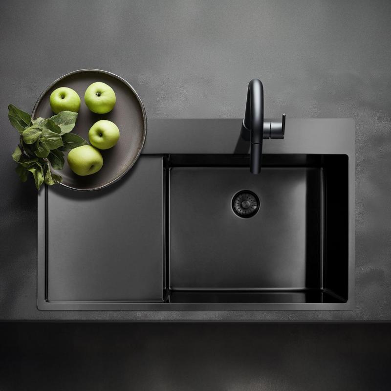 Pure.Sink Exclusivo Gun Metal umivalnik z odcejalnikom 86x52 cm Tapwing desno PEX5086RT-61