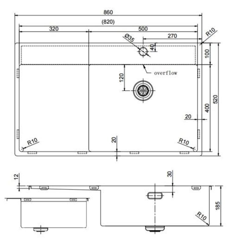 Pure.Sink Exclusivo Gun Metal umivalnik z odcejalnikom 86x52 cm Tapwing desno PEX5086RT-61