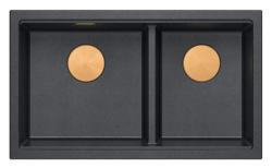 Quadri Newport II Dvojno Antracit Granitni Nadgradni Umivalnik 76x45 cm s Bakreno Zaporko 1208971359
