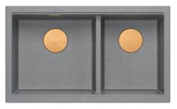 Quadri Newport II Dvojno Sivi Granitni Nadgradni Umivalnik 76x45 cm z Bakreno Zaporko 1208971360
