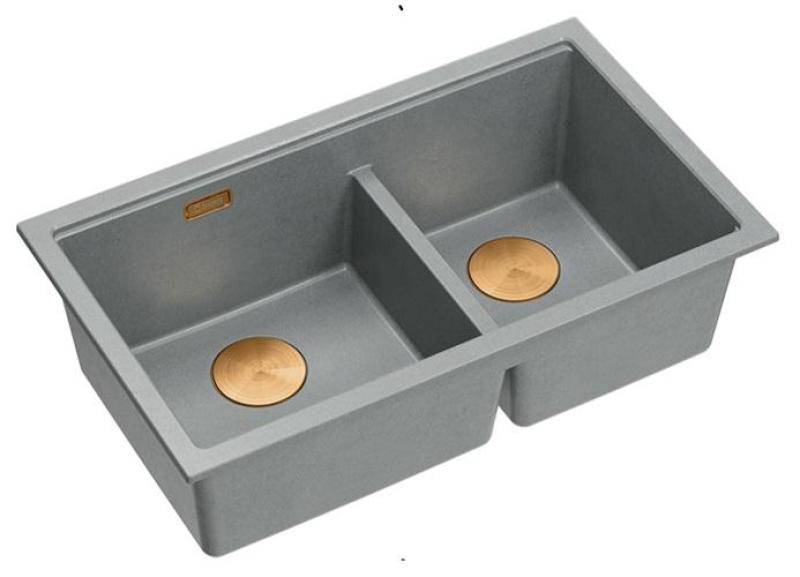 Quadri Newport II Dvojno Sivi Granitni Nadgradni Umivalnik 76x45 cm z Bakreno Zaporko 1208971360