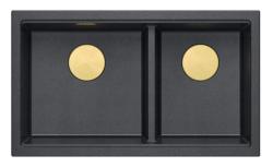 Quadri Newport II Dvojno Antracitno Granitno Nadgradno Korito 76x45 cm z Zlatim čepom 1208971364