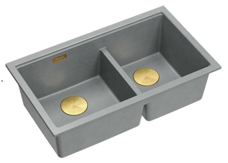 Quadri Newport II Dvojno Sivi Granitni Nadgradni Umivalnik 76x45 cm z Zlatim čepom 1208971365