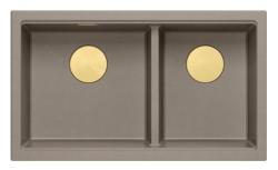 Quadri Newport II Dvojno Taupe Granitni Nadgradni Korito 76x45 cm z Zlatim zamaškom 1208971367