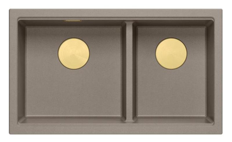 Quadri Newport II Dvojno Taupe Granitni Nadgradni Korito 76x45 cm z Zlatim zamaškom 1208971367
