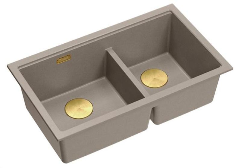 Quadri Newport II Dvojno Taupe Granitni Nadgradni Korito 76x45 cm z Zlatim zamaškom 1208971367