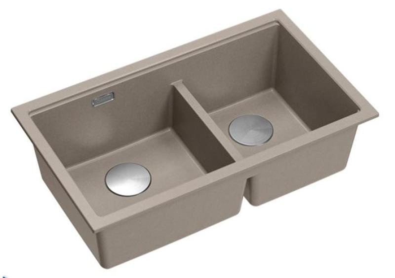 Quadri Newport II Dvojno Taupe Granitni Nadgradni Umivalnik 76x45 cm z RVS čepom 1208971372